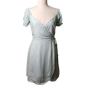 Hollister Floral Mini Dress Wrap Short Sleeve Cottagecore Light Blue Size S